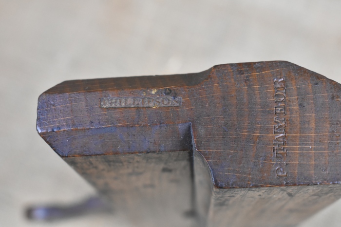 No.13 round moulding plane by Phillipson, London, 1740-75. 10" long in very crisp condition. Detail of maker's mark.